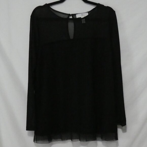 ADDITION ELLE - A | size 2X | Elegant Lined Sheer Black Blouse | Keyhole Back - Picture 1 of 14